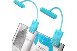 AXX Clip on Book Light for Bed, Rechargeable Reading Lamp for Kids, 1000mAh Battery Operated, 30/60 Minutes Timer, Lighting Accessories for Travel Car at Night - Misty Blue, 2 Pack