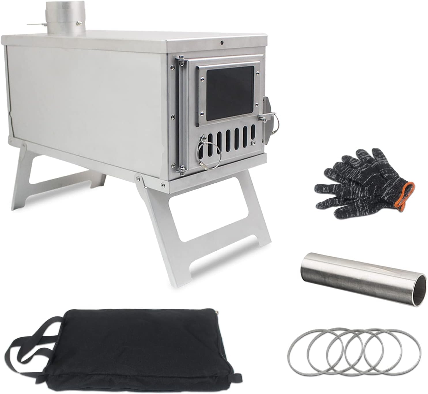 Ipalmay Ultralight Camping Stove Portable Wood Burning Stove, Log Burner Multifunction Wood Burning Stove Cooker Heater for Tent, Camping,16.6 IN with Foldable Chimney