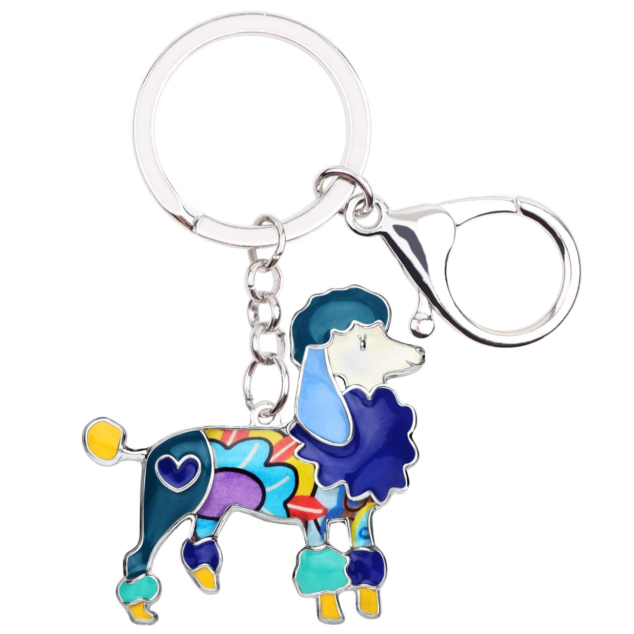 BONSNY Enamel Metal Heart Rhinestone Poodle Dog Key Chains For Women Kids Car Purse bag Rings Charms Pets Gift (Blue)