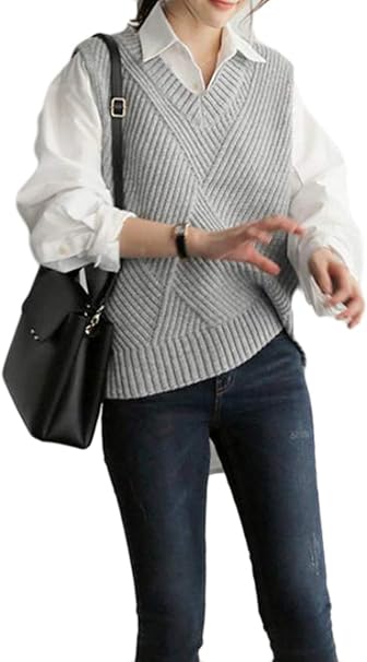 Amazon Debangniレディース ニット ベスト ゆったり おしゃれ ベスト ｖネック ローゲージ厚手 秋服 ニット チョッキ トップス アウトドア 無地 シンプル ケーブル編み オールジーンズ ベスト 通販