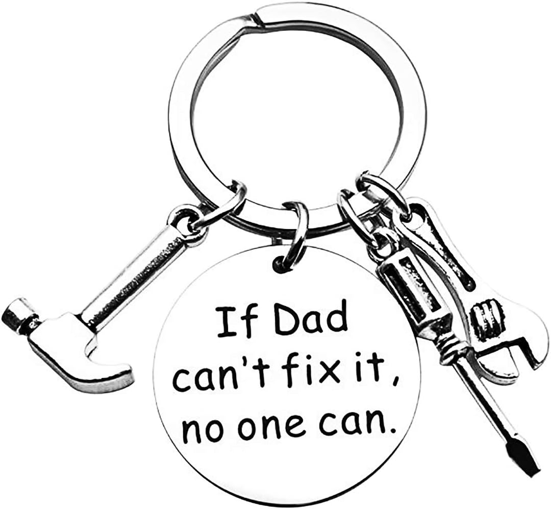 Huwujiu Dad Keyring Gift Christmas Birthday Gift for Daddy Fathers Day Gift Dad Gifts from Daughter Son, Silver
