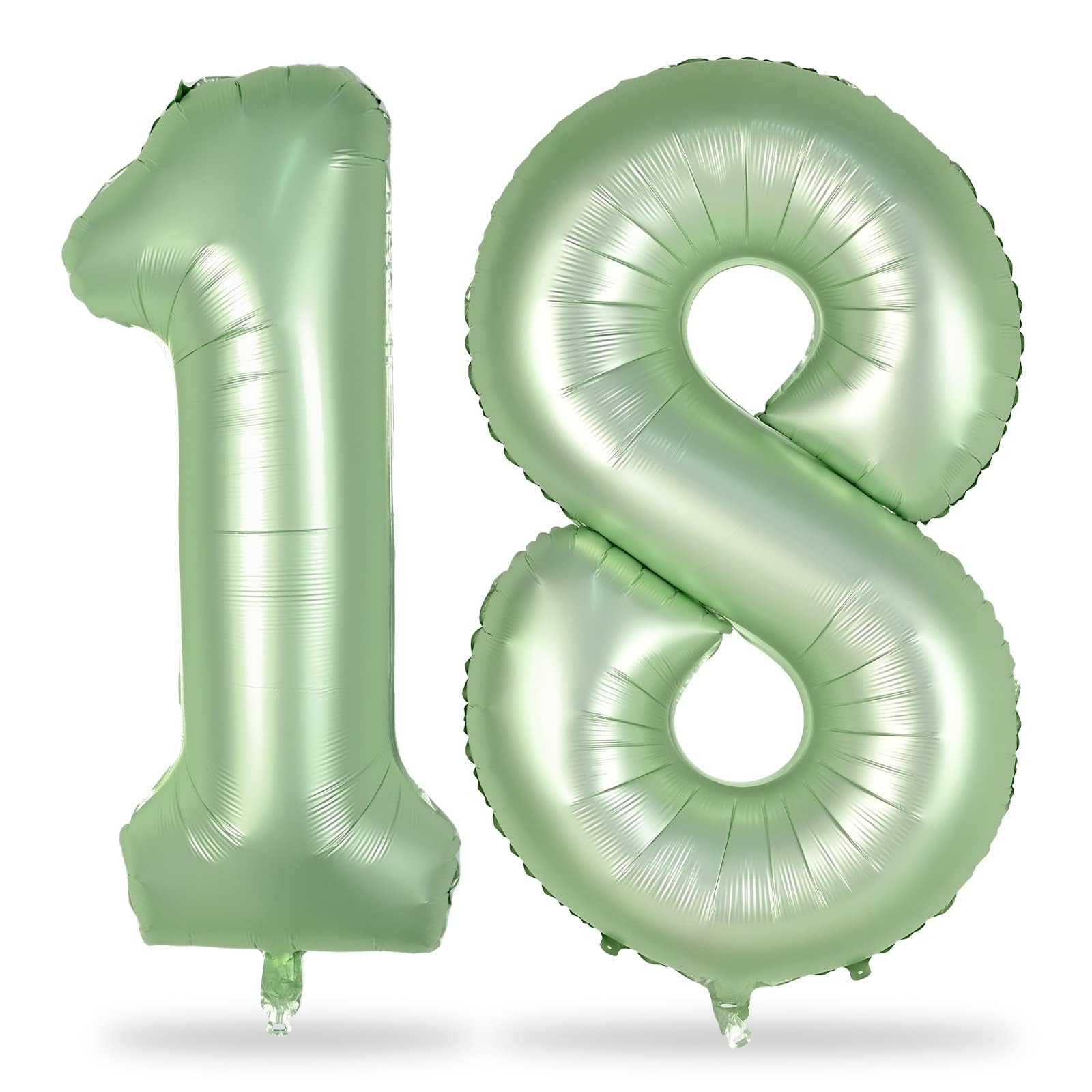 Photo 1 of 18th Birthday Balloons Sage Green for Girls, 40 Inch Giant Olive Green Foil Number 18 Balloons Kit, Digit 1 & 8 Helium Balloons for Boys Women Men 18th Anniversary Jungle Safari Party Decorations