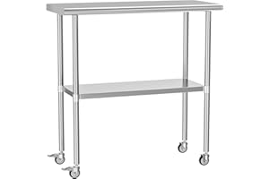 HOCCOT Stainless Steel Prep & Work Table with Adjustable Shelf, with Wheels, Kitchen Island, Commercial Workstations, Utility Table in Kitchen Garage Laundry Room Outdoor BBQ, 18" X 36"