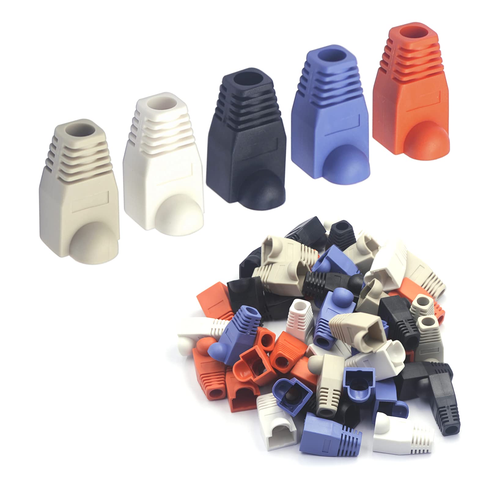 LEENUE RJ45 CAT6 Boot Cover 50 Pack RJ45 Boots Cover CAT5E CAT6 Cable Strain Relief Boots Mixed Color for Ethernet Network
