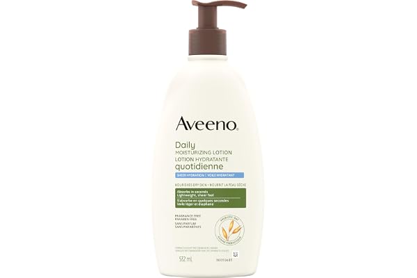 Aveeno Daily Moisturizing Lotion Sheer Hydration, Dry Skin Care, Emollient Cream, Oat, Fragrance Free, 532-mL