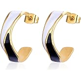 TaYolnFaSo Two Tone Enamel Hoop Earrings for Women C-Shaped Earrings Colorful Enamel Jewelry Christmas Gift for Wife Girlfriend