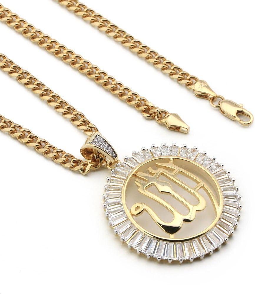 Raonhazae Lab Diamond Micro Pave Allah Pendant w/Miami Cuban Chain