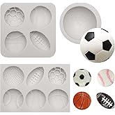Sports Ball Silicone Mold Set, Soccer Baseball Basketball Football Design, Suitable for Cake Decoration Cupcake Topper Candy Chocolate Clay DIY Crafts, 2 Pieces