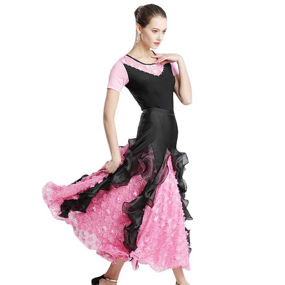 スタンダード トップスとスカート2点セット 練習 デモ演出服 モダンダンス衣装 高品質な社交ダンス衣装 Xxxl ピンク Xxxl ワルツ エレガント フラメンコ衣装 競技 半袖 B07d5yhl33 ピンク 社交ダンス 感謝価格