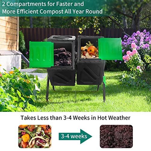 YITAHOME Dual Chamber Compost Tumbler, 37 Gallon Outdoor Compost Bin