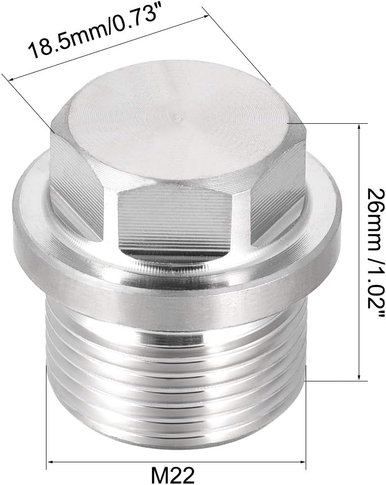 sourcing map M22 X 1.5 Male Outer Hex Head Plug - 304 Stainless Steel Solid Thread Corrosion Resistant Bung Plug Pipe Fitting - Image 3