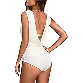 AGECODE Women's Cowl Backless Bodysuit Sleeveless Ruched Sexy Body Suits Tank Tops Leotards