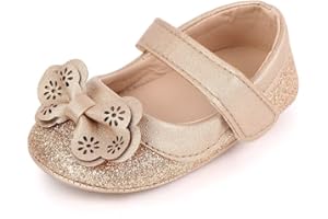 SABATUTU Infant Baby Girls Princess Wedding Dress Mary Jane Flats,Toddler Soft Sole Prewalker Sparkly Lightweight Shoes