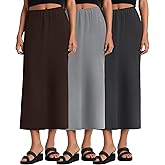 Huukeay 3 Pack Long Maxi Skirts for Women, Back Slit Ankle Length Casual Skirts Elastic Waist Soft Pencil Skirts with Pockets