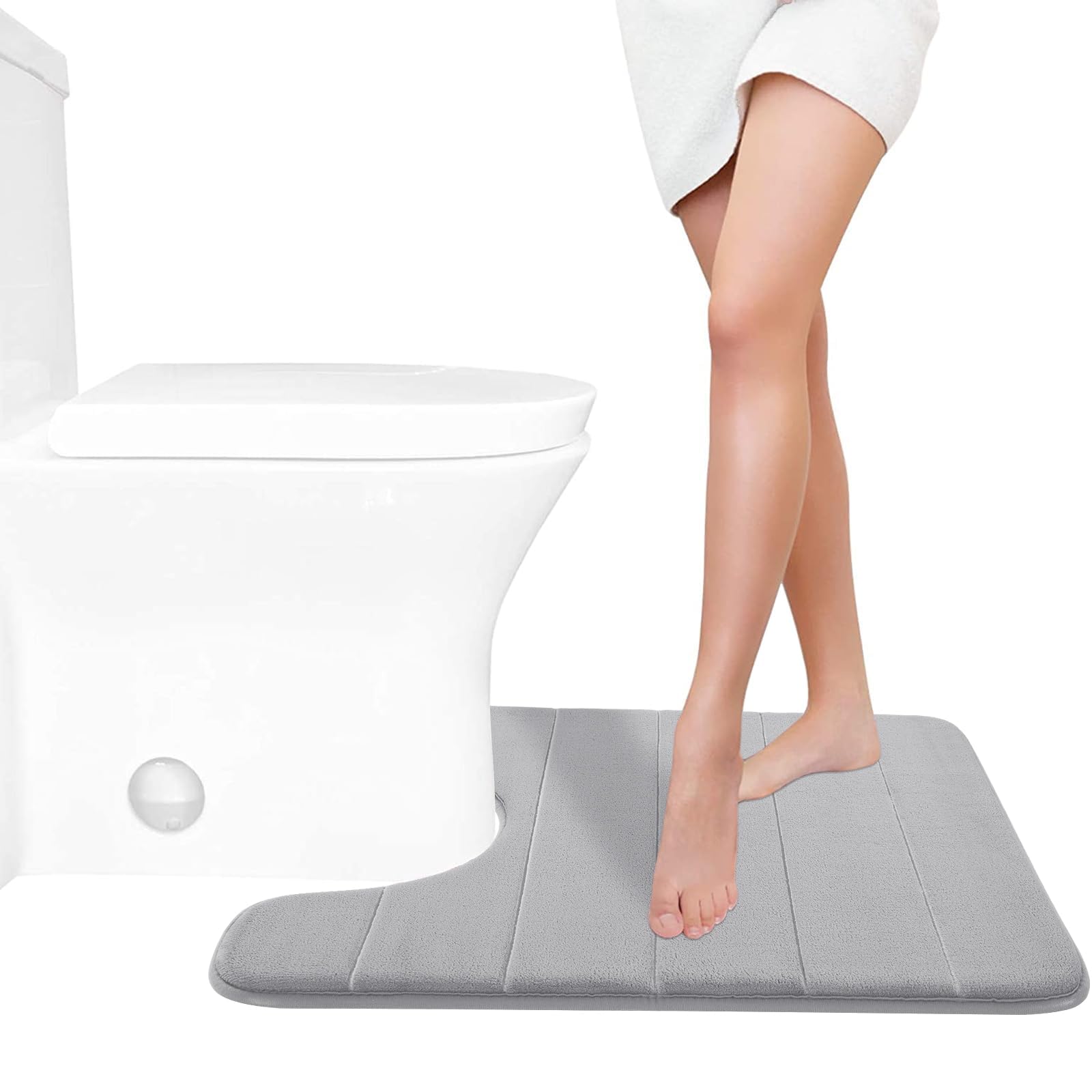 Photo 1 of Yimobra Memory Foam Toilet Bath Mat U-Shaped, Commode Contour Rug, Soft and Comfortable, Super Water Absorption, Non-Slip, Thick, Machine Wash and Easier to Dry for Bathroom, 24 X 20 Inches, Grey
