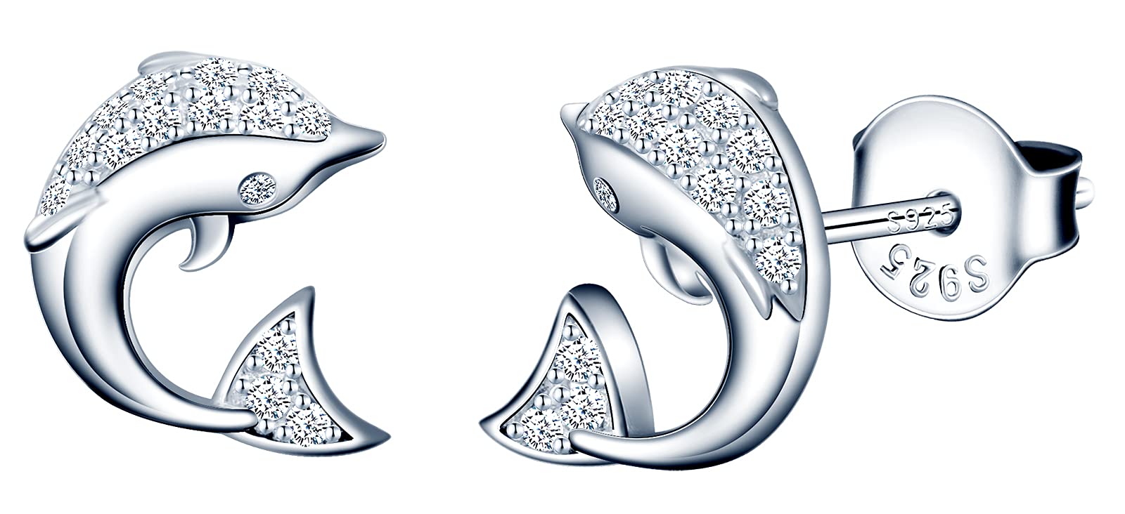 MicVivien 925 Sterling Silver Dolphin Studs Cute Animal Earrings for Women Teens Girls