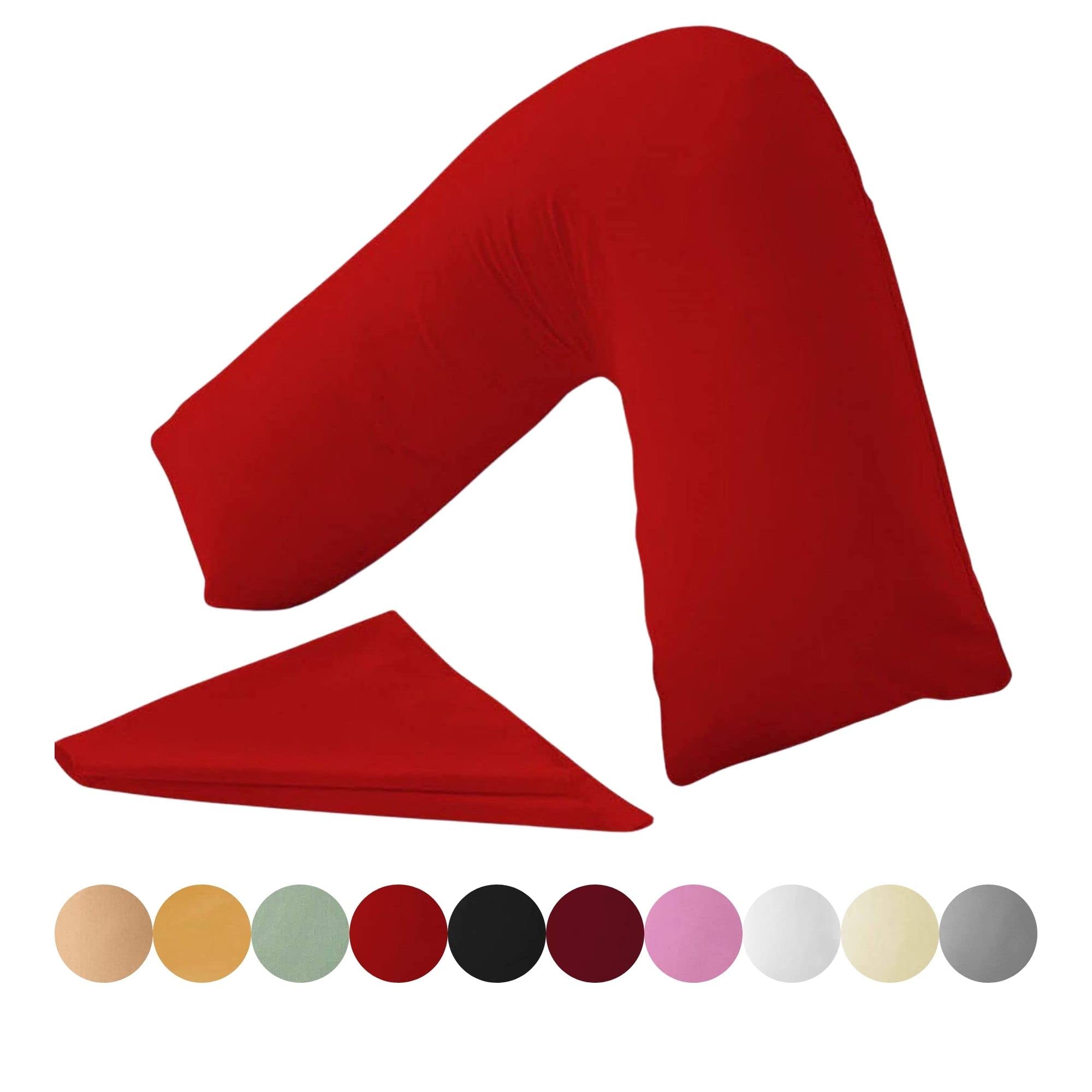 KANAK V Shaped Pillowcase Plain Polycotton Back & Neck Support V Pillow case cover - Orthopaedic/Pregnancy/Nursing Pillow Cover Only - Red