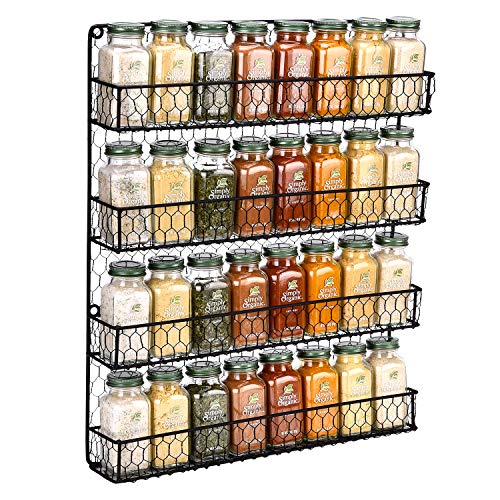 Spice Rack Wall Mounted Spice Rack Organizer Chicken Wire Rural Style Spice Organizer Spice Rack Wall Mount ... (4 tier Black Spice Rack)