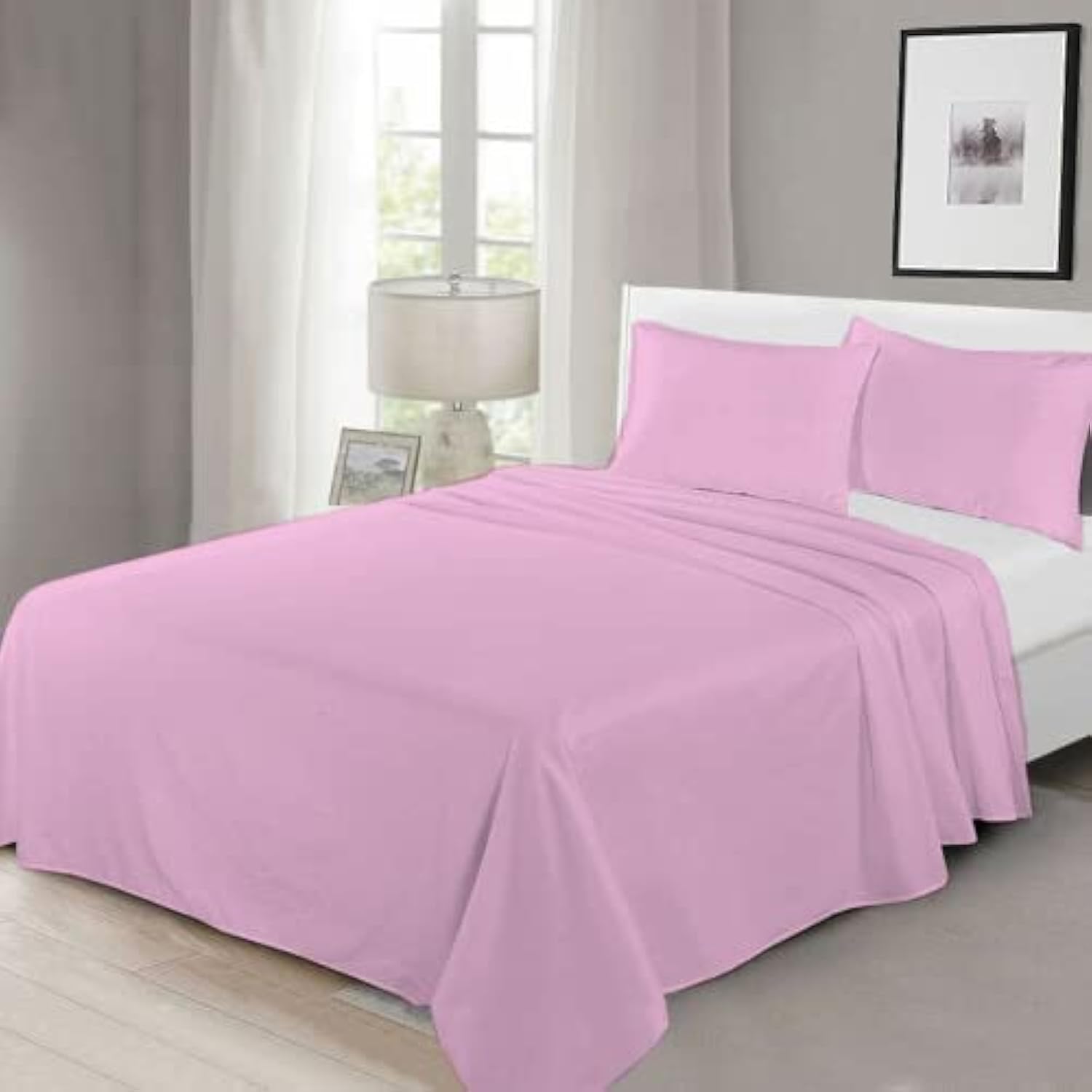 100% Egyptian Cotton Flat Sheet Super Soft Breathable Hypoallergenic Easy Care 200 Thread Count Bed Flat Sheet Hotel Quality Bedding Set (Pink, Super King)