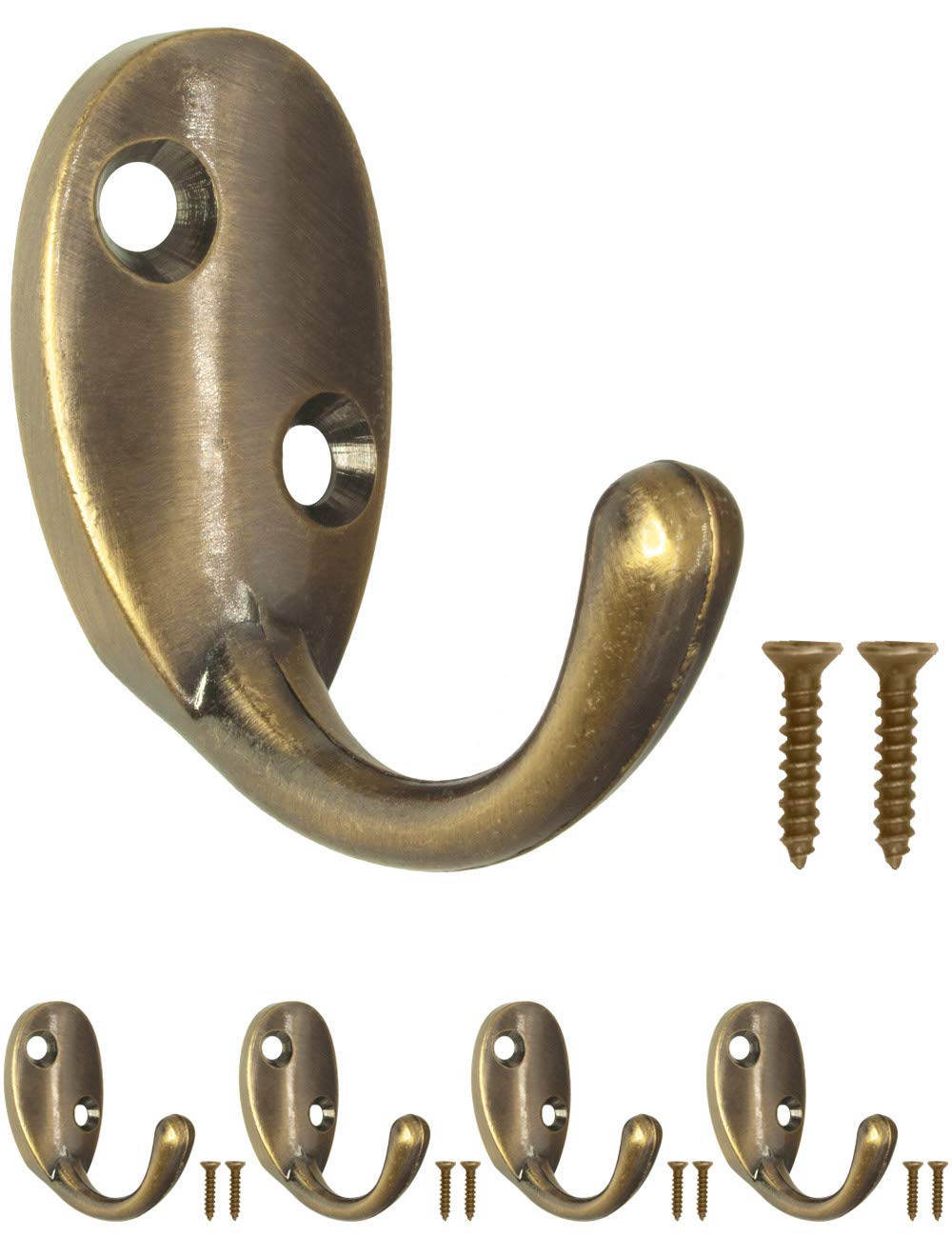 FUXXER® - Antique coat hooks, towel hooks, clothes hooks, iron hooks, wall hooks, antique design vintage country house retro, colour bronze, oval, set of 4.