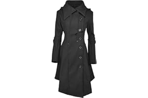 QZUnique Long Trench Pea Coat for Women - Wool Winter Trench Coat Goth Lapel Peacoat Outwear Thick Hood Pea Jacket Trenchcoat