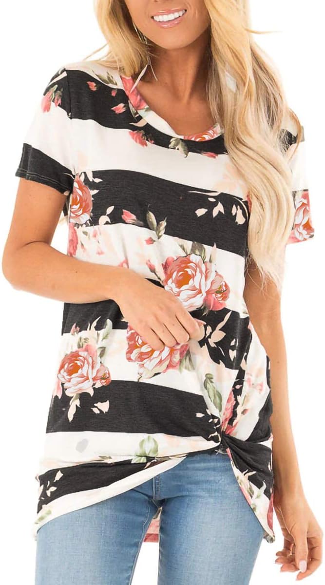 Womens Tops Casual Summer T Shirts Twist Knot Tunic Tops
