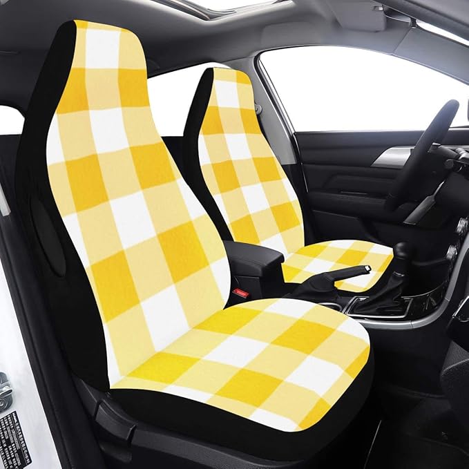 Car Cushion Cover Cute Yellow Lattices Two Seat Covers 2