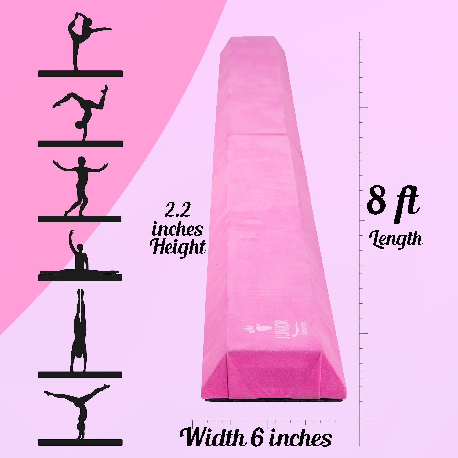 Junior Gymnastics Balance Beam 8 Ft Folding Wood Core Low Floor Beam