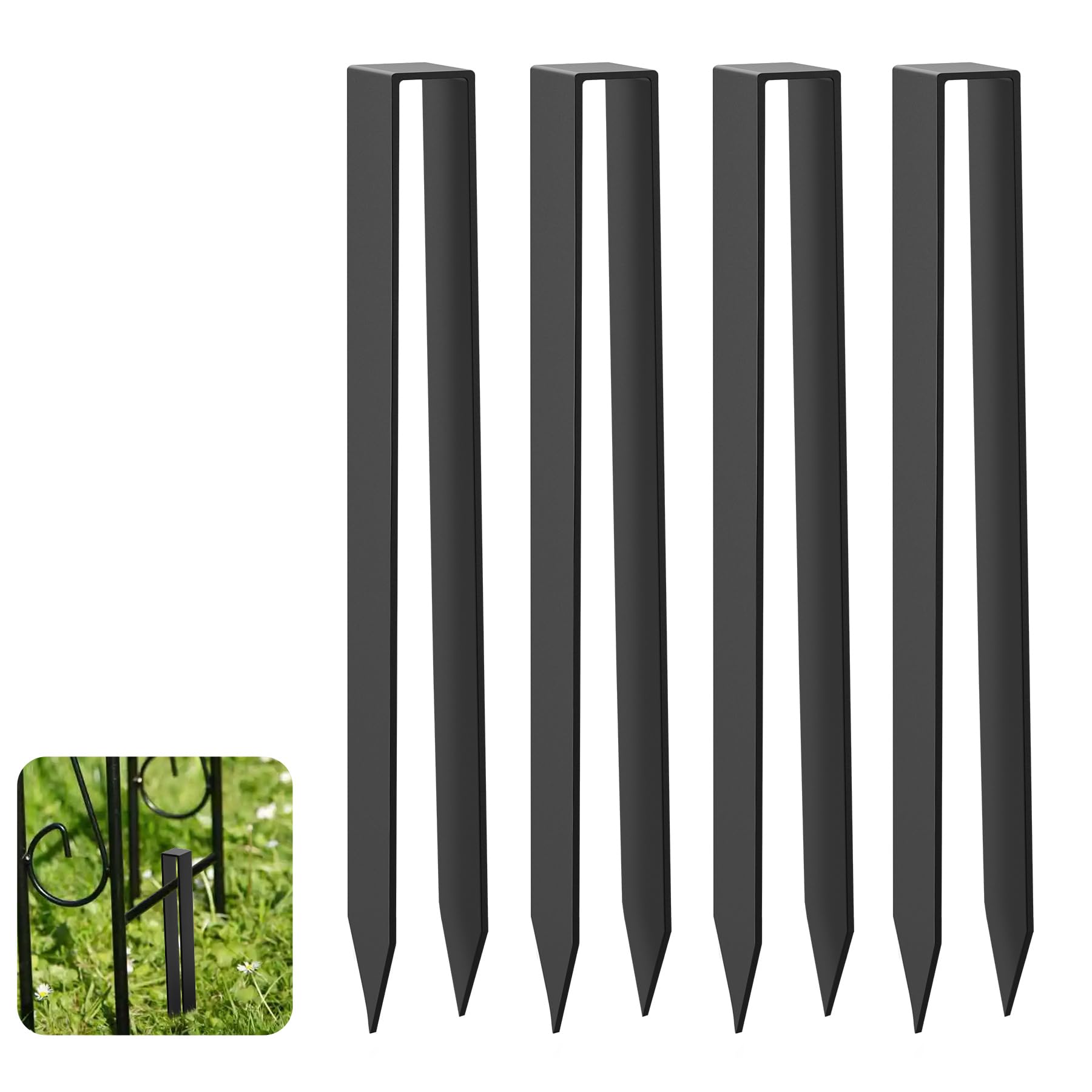 Forever Speed 4PCS Rose Arch Pegs Powder Coated Steel, U-Shaped Design Rose Arch Anchor Pegs [HLP: 300 x 29 x 21 mm] - Black