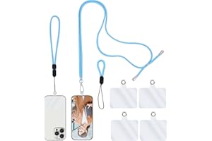 simarro Universal Cell Phone Lanyard, Crossbody Patch Phone Lanyards for Around The Neck, Phone Neck Lanyard, Wrist Phone Strap, Finger Phone Strap, 4× Phone Patch with Adhesive (Blue)
