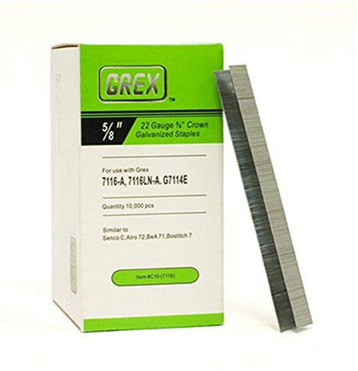 GREX C10 22 Gauge 3/8-Inch Crown 5/8-Inch Leg Length Galvanized Staples (10,000 per Box)