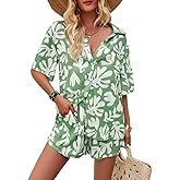 Sulozom Women's 2 Piece Beach Outfits Button Down Short Sleeve Shirts and High Waist Shorts Lounge Sets Casual Tracksuit Set