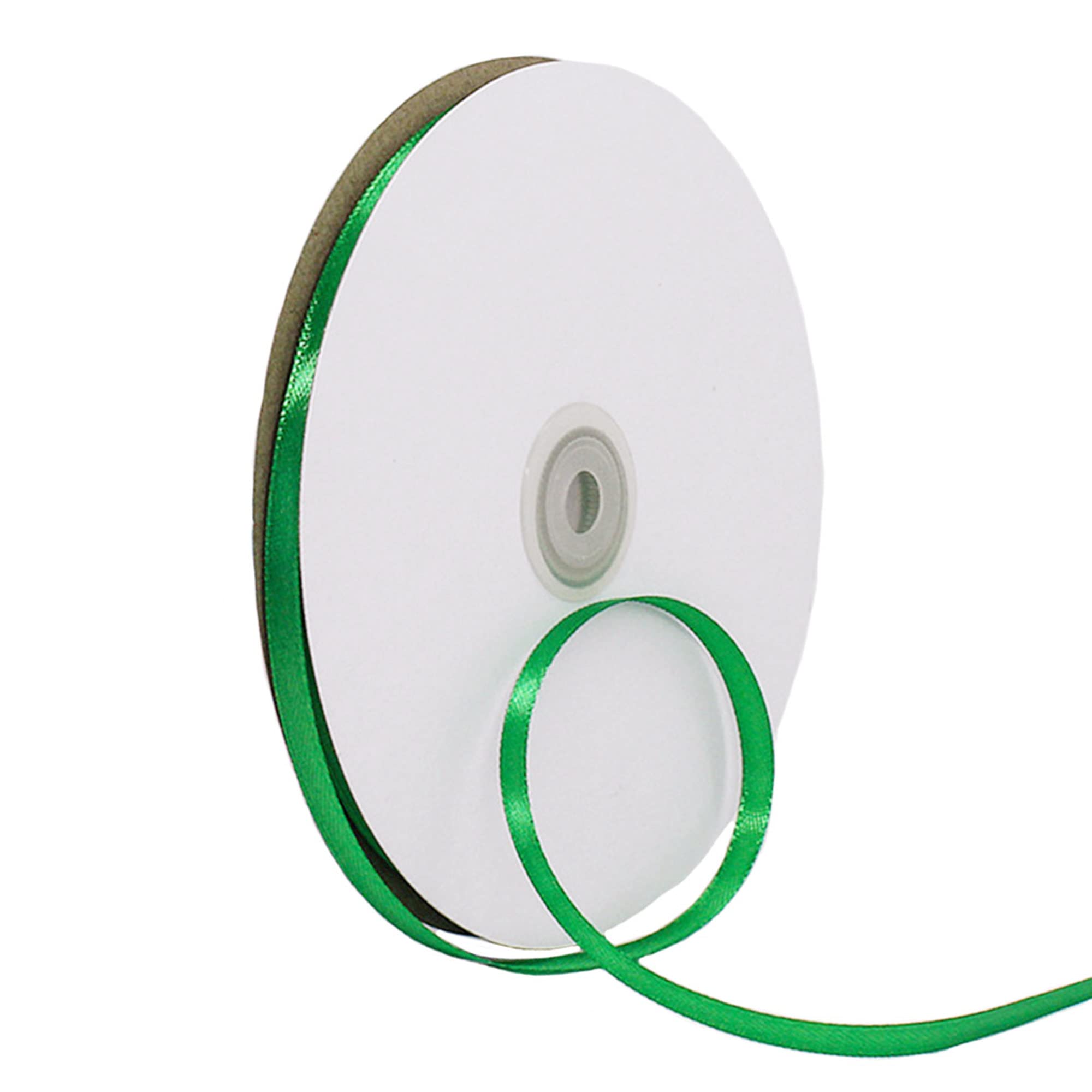 Green Ribbon 6mm for Gift Wrapping & Crafting - Double Sided Satin, Ideal for Cake Decoration, Hair Bows, Balloons & Weddings