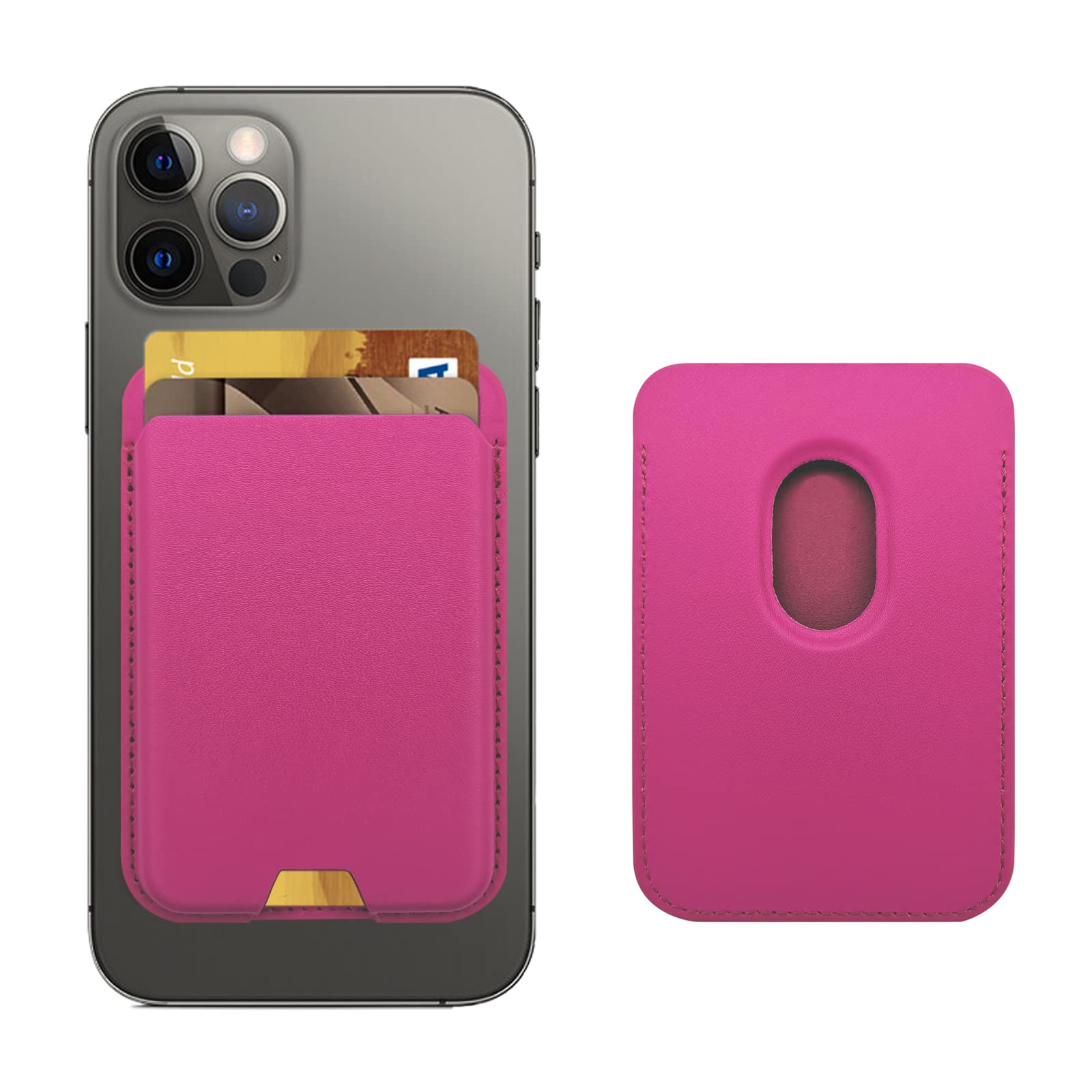 iLodn Magnetic Wallet Compatible with MagSafe for iPhone 17 16 15 14 13 12 Pro Max Air Plus Model, Mag 3 Safe Card Holder Stick on Accessories for Cell Phone & Case, Hot Pink