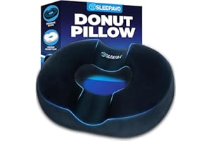Sleepavo Butt Donut Pillow for Tailbone Pain Relief Cushion - Hemorrhoid Pillows - Sitting Butt Pillow for Office Chair, Travel, Car, Coccyx, Sciatica, Postpartum Pregnancy Sitting Donut Seat Cushion