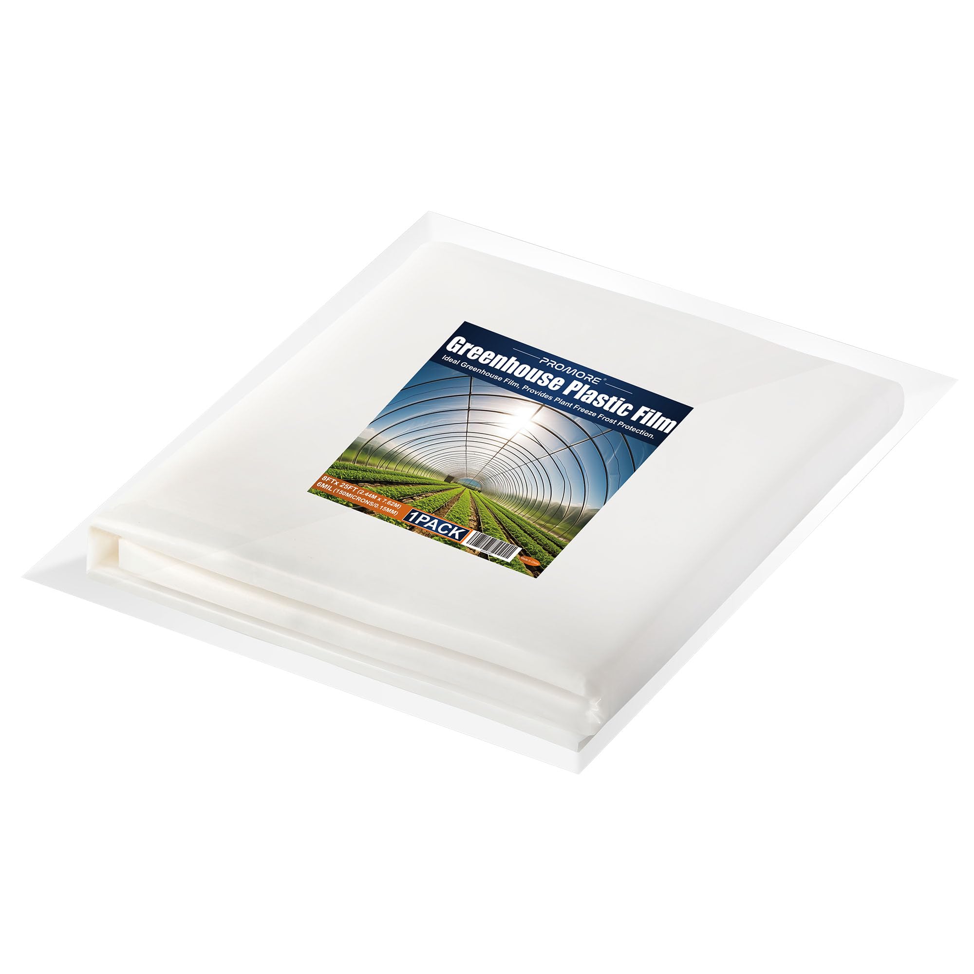 PROMORE 2.4 x 7.6M Clear Heavy Duty Polythene Plastic Sheeting, UV-Resistant 150Mu/600G 6Mil Extra Thick Polytunnel Cover Sheets For Greenhouse,Garden,Agriculture,Painting Work