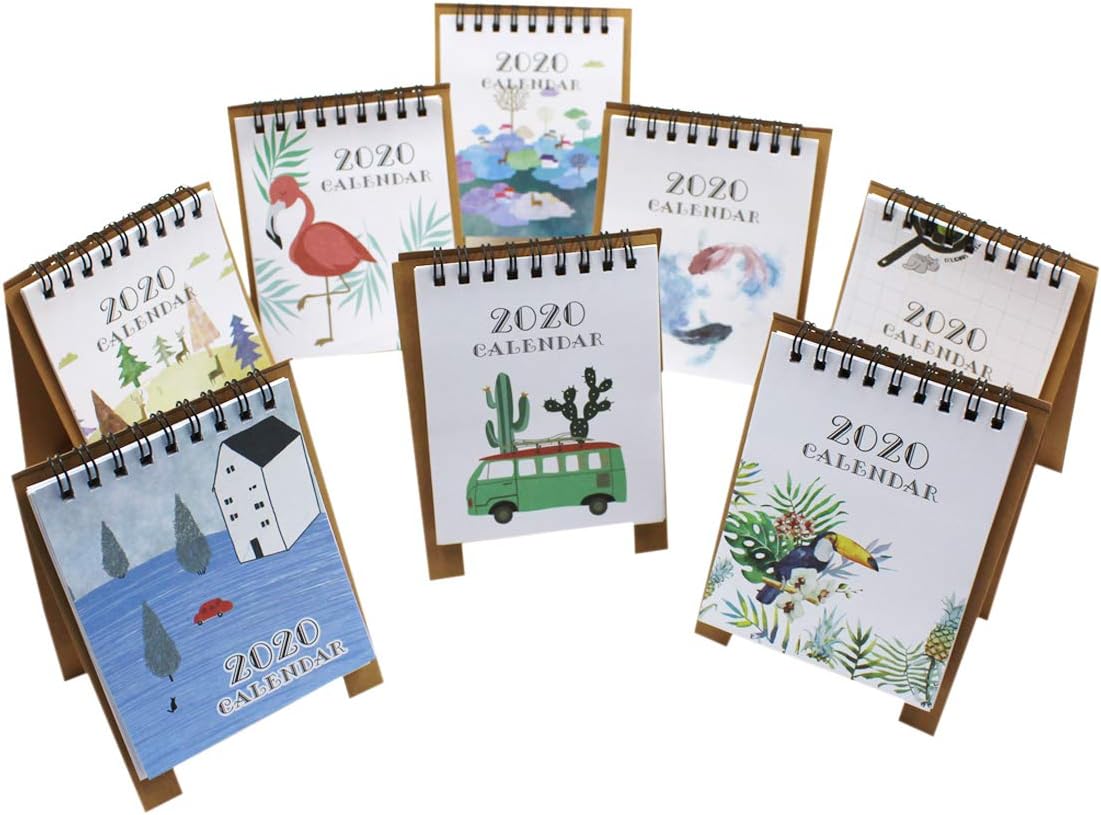 8 PCs Mini Desk Calendar 2019-2020 Stand Up Desktop Flip Calendar Daily Monthly Table Planner Agenda Organizer for School Office Home