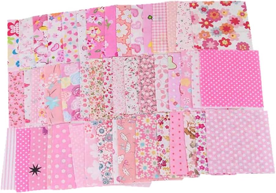 XYanXXX 50Pcs Cotton Quilting Fabric,Floral Patchwork Handmade Craft Fabric Plain Cloth Bundle Quilt DIY Craft Bag Doll Toy Sewing Material Pink