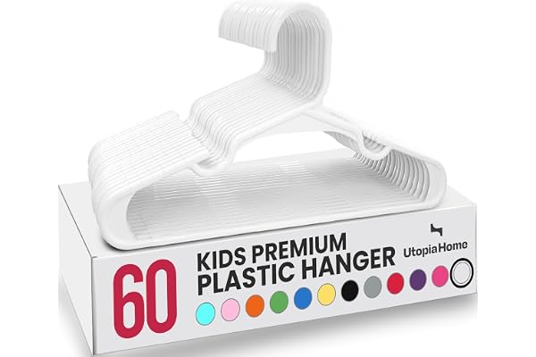 Utopia Home Kids Plastic Hangers 60 Pack – White Baby Hangers | 11.5 Inch Baby Closet Hangers | Plastic baby hangers | Fits c