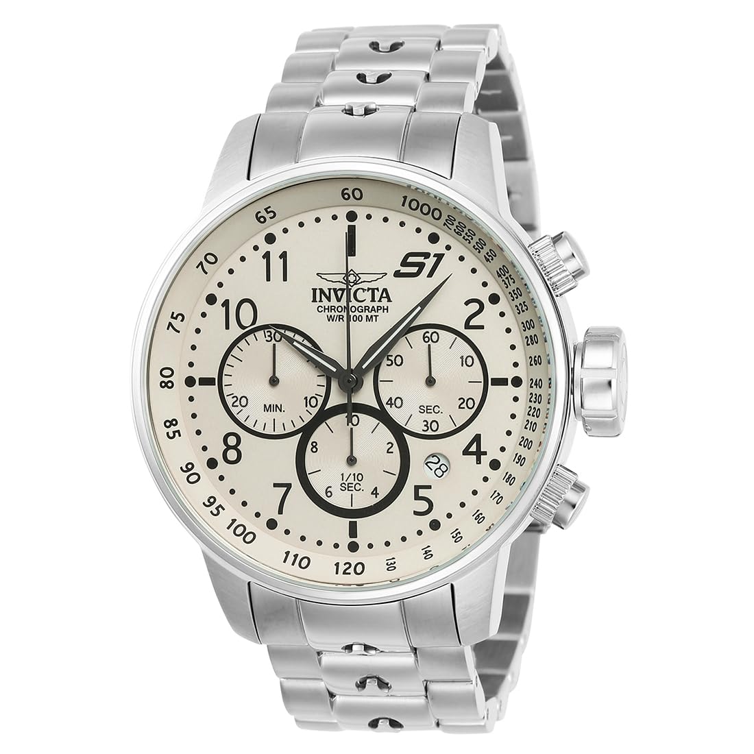 Invicta S1 Rally 23077 Men's Watch - Waterproof - Analogue - Quartz Movement - stainless steel with ivory dial - 48mm