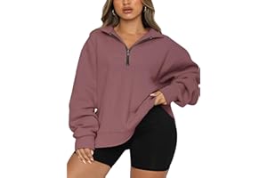 Bellcoco Womens Half Zip Oversized Sweatshirt Long Sleeve Plus Size Workout Pullover Drop Shoulder Fleece Sweater Tops