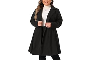 Agnes Orinda Plus Size Trench Coat for Women Notch Lapel Double Breasted A Line Pea Coats Jacket with Pockets