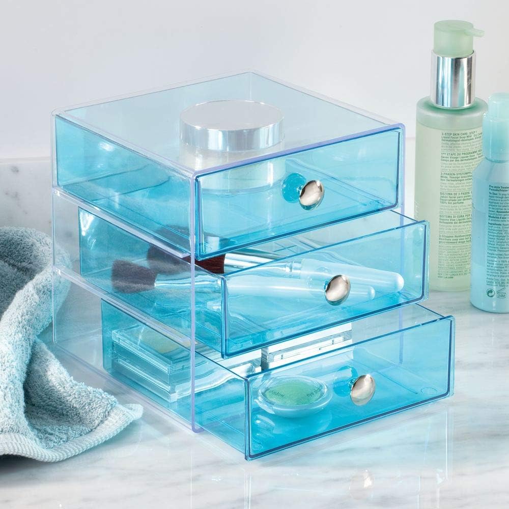 iDesign Drawers Makeup Storage Drawers, Plastic Desktop Drawer Organiser, Aqua Blue, Set of 1 - Image 4