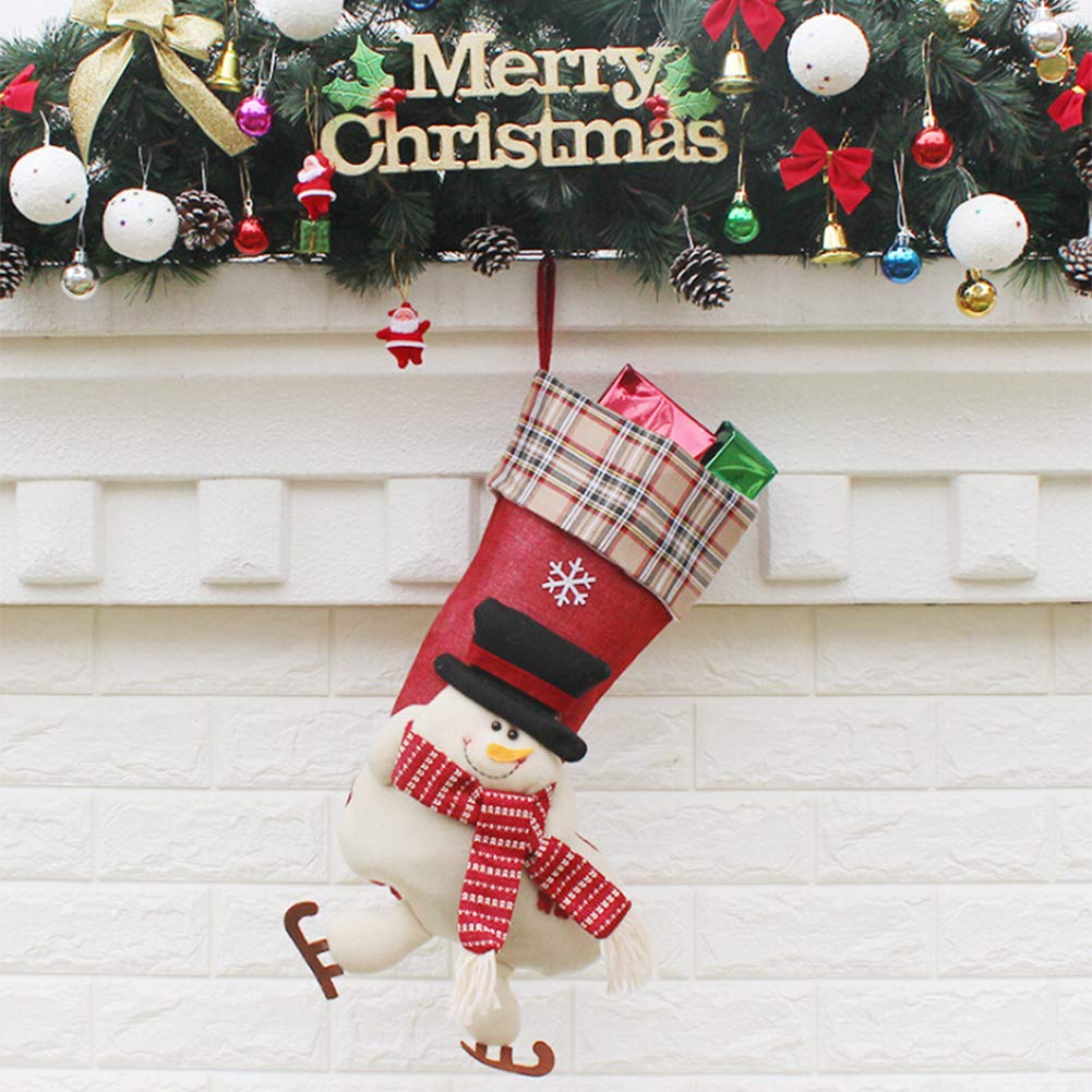 Christmas Stocking,19.9" Large Xmas Sock Sack Gift Bag for Tree Decoration Fireplace Hanging Stockings Personalised Sock Gift Bag for kids Adult 3D Xmas Stocking for Christmas Ornament Candy Pouch Bag