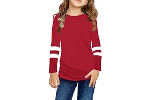 Ebifin Girls Casual Short/Long Sleeve T Shirts Kids Loose Soft Striped Color Block Tunic Tops, Tees Blouses Size 4-15 Years