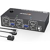 8K@60Hz KVM Switch 2 Monitors 2 Computers 4K@144Hz, MLEEDA HDMI+Displayport Dual Monitor KVM Switch 2 Computers Share 2 Monit