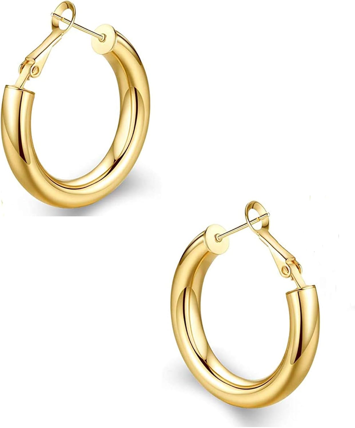 Hypoallergenic 316L Surgical Steel 5MM Thick Hoop Earrings 14K Gold