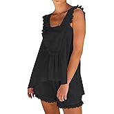 Wyeysyt Womens Pajamas Set 2 Piece Cotton Ruffle Pj Lounge Sets Trim Cami Top and Shorts Sleepwear Set