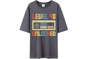 Summer Tshirt for Men Loose Fit Level 40 Unlocked Video Gamer 40th Birthday Gift T-Shirt Homme Tee Casual Mens T Shirt
