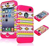 BasTexWireless Bastex Hybrid 2in1 Rocker Case for Apple iPhone 4, 4s - Hot Pink Silicone with Hard Colorful Neon Tribal Design